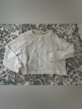 Carly Jean Los Angeles Cream Cable Knit Crewneck Sweater